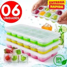 Kit 6 4 ou 2 Formas de Gelo Silicone Com Tampa Rígida Flexível Fundo Retangular 14 Cubos Multiuso
