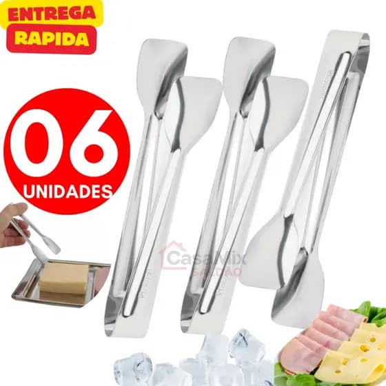 Kit 06 Pegador De Frios Aço Inox Doce Gelo Pinça Pegadora Salgado Lanche Azeitona Para Casa Cozinha Buffet Restaurante