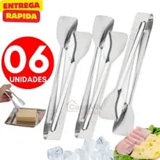 Kit 06 Pegador De Frios Aço Inox Doce Gelo Pinça Pegadora Salgado Lanche Azeitona Para Casa Cozinha Buffet Restaurante
