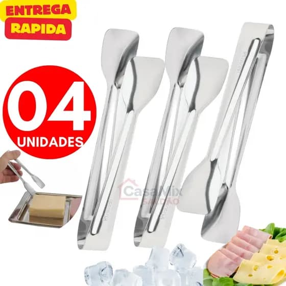 Kit 04 Pegador De Frios Aço Inox Frios Doce Gelo Pinça Para Casa Cozinha Buffet Restaurante