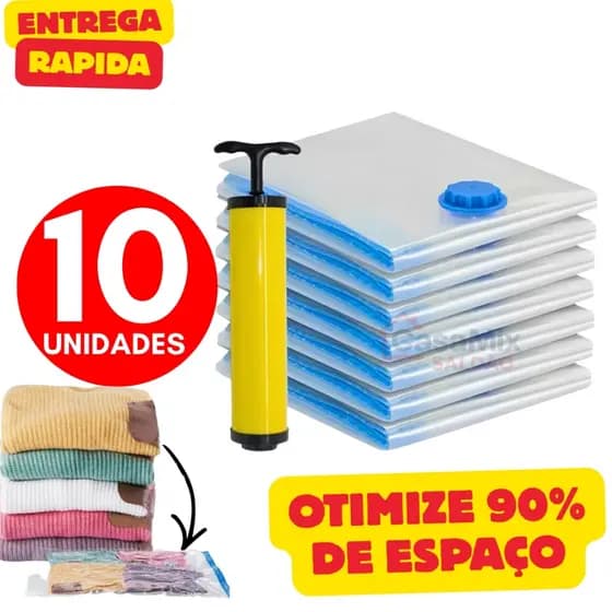 Kit 10 Saco a Vácuo Organizador de Roupas  Mala de Viagem Guarda Roupa 4 Tamanhos + Bomba