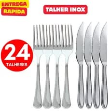 Jogo de Talheres 24 Peças em Inox 12 Garfos e 12 Facas Restaurante Buffet Bar Lanchonete