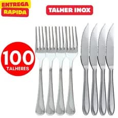Jogo de Talheres 100 Peças Aço Inox 50 Garfos e 50 Facas Restaurante Buffet Bar Refeição Jantar