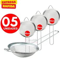 Kit 05 Peneira Inox 10cm Coador de Farinha Tapioca Suco Material Resistente