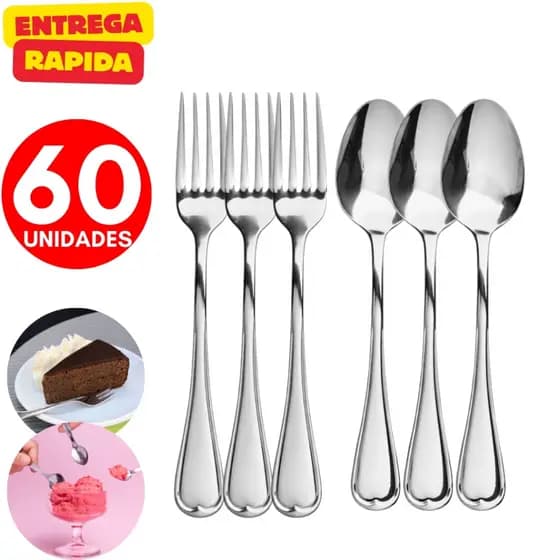 Conjunto Talher Sobremesa Aço Inox Elegante Mesa Cozinha Restaurante Profissional Buffet