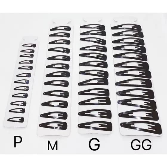 1COM12 Pcs  Presilhas Cabelo Pretas Tamanho Grande Tic Tac com P,M,G,GG