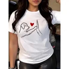 Camiseta Linda T-Shirt Feminina Estampa de Cachorro Fofo com Amor 100% Algodão Malha Premium Leve Verão