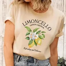 Camiseta Linda Feminina Limoncello Drink Lemon T-Shirt 100% Algodão Moda Feminina Estilo Gringa Leve Corte Reto