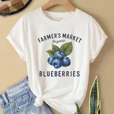 Blusinha feminina Camiseta Feminina  Frutas blueblerries Confortável E Estilosa Estilo Dia A Dia Camiseta Estampada