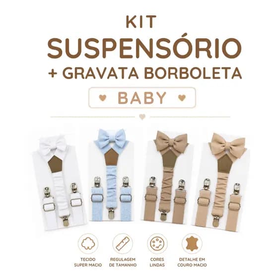 Suspensório Bebê com Gravata Borboleta Infantil Ajustável RN até 2 Anos Roupa Social Menino
