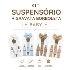 Suspensório Bebê com Gravata Borboleta Infantil Ajustável RN até 2 Anos Roupa Social Menino