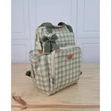Mochila Maternidade Linho Italiano | Premium, Xadrez Vicky, Térmica e Interno Impermeável