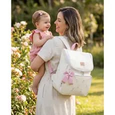 Mochila maternidade menina impermeável | mochila menina com flores | mochila maternidade bordada