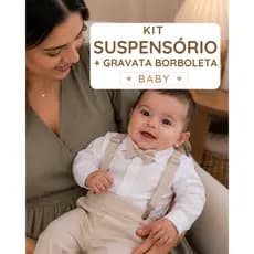 Kit Suspensório Bebê + Gravata Borboleta Regulável RN a 2 Anos Batizado Festa Ensaio Fotográfico