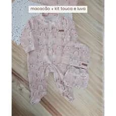 Kit Saída Maternidade Premium – Macacão + Touca e Luvas | Malha Toque de Pêssego | Minha primeira roupinha
