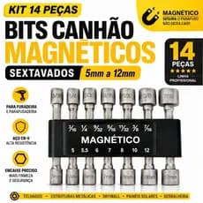 Kit14Bits Canhão Magnético Sextavado Soquete para Parafusadeira e Furadeira Jogo de Ponteiras Profissional 5mm a 12mm