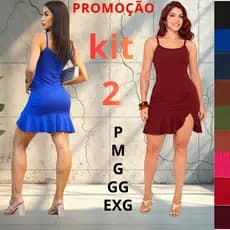 KIT2 Vestidos  Femininos Curto Alça Fina Drapeado Babado Moda Gringa Verão Balada Passeio Praia