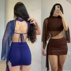 Conjunto Feminino Top e Saia Curta com Tule Suplex Premium Elegante