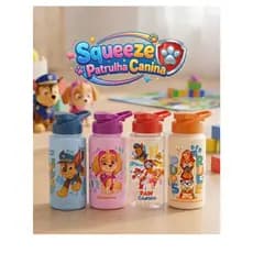 Garrafa de Água Infantil Squeeze Com Tampa Alça Patrulha Canina Menino Menina 500ml Água Suco Refri