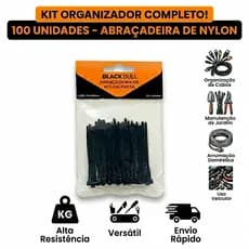 Kit 100 Unidades Abraçadeira Preta Enforca Gato Nylon Multifuncional Universal Travamento Automático