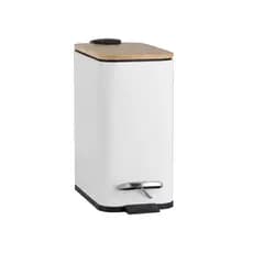 Lixo Slim Para Banheiro Lixeira Com Pedal 5 Litros Fechamento Sutil Tampa Em Bambu