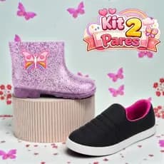 Kit 2 Pares Infantil Menina Galocha e Calce Fácil Macio e Confortável