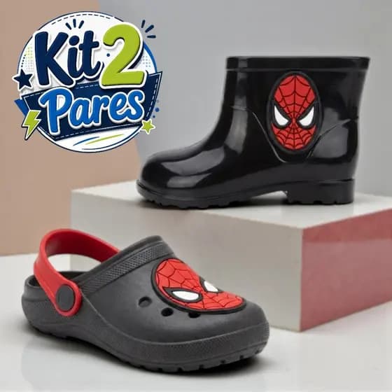 Kit 2 Pares Infantil Menino Galocha e Babuche Leve e Divertido