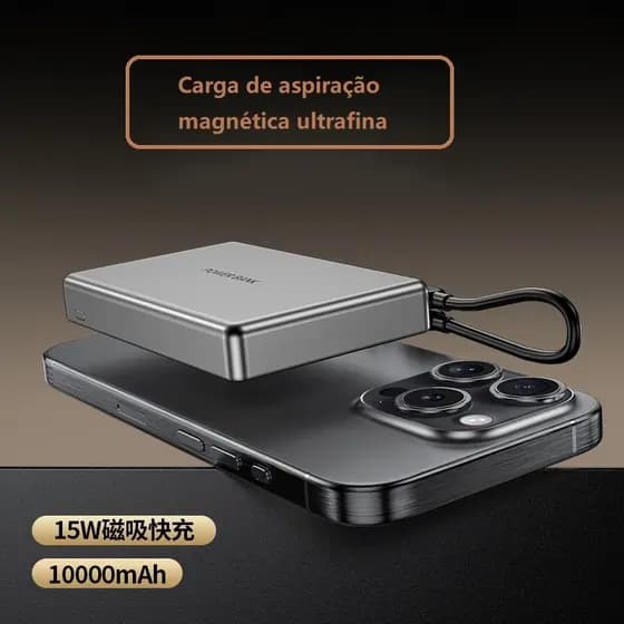 Magsafe Power Bank para iPhone 10000mAh - 15W Carga Rápida Indutiva Fino Bateria e MagSafe Oficial