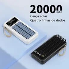 20.000mAh Power Bank Solar Portátil - 5 em 1 Cabos Lanterna LED e Compatível com Todos Dispositivos
