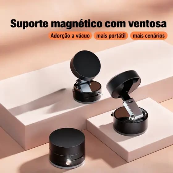 Suporte de Carro para Navegação - 360° Rotação, Ventosa Magnética, Dobrável e Fácil Instalação