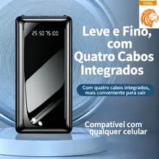 4 Cabos Integrados Power Bank 10000mAh - 10,5W Carga Rápida, LED Digital e Compatível iOS/Android