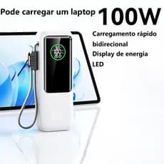 100W Super Rápido Power Bank - 20000mAh Carregamento Bidirecional, Display LED e Cordão Portátil