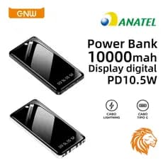 Power Bank 10.5W com 4 Cabos Embutidos e Display LED - Carregador Portátil para Celular - Sem necessidade de cabos extra