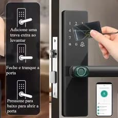 Fechadura Eletrônica 5 Em 1 Digital Inteligente Porta Biometria Senha  Cartão Bluetooth WiFi-Cromado