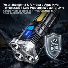 Super Lanterna Led Portátil Recarregável USB Resistente a água com Luz lateral c/ 4 LEDS