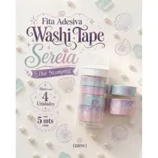 Fita Decorativa Washi Tape Coleção Sereia BRW - Blister com 4 Unidades – 5 Metros Cada Rolo