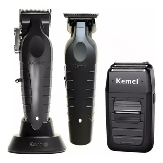 Kit Cabelereiro Profissional Com 3 Maquinas Cabelo Kemei Corte 2296, Acabamento 2299 e Shaver 1102