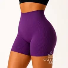 Short Fitness Canelado Poliamida Academia Zero Transparência Feminino Tecido Premium Meia Coxa Cintura Alta Confortável.