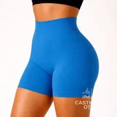 Short Fitness Canelado Feminino Tecido Premium Meia Coxa  para Academia – Cintura Alta, Super Confortável