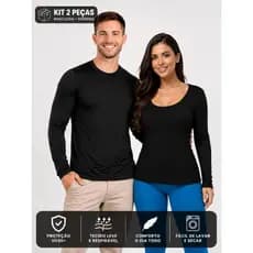 Kit Casal Segunda Pele Térmica Flanelada Masculina e Feminina Preta Blusa Manga Longa Inverno Frio Intenso