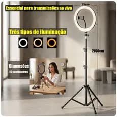 Kit Completo Ring light com tripé  portatil  profissional spot light led 6/10 polegadas,Tripé 2,10M Iluminação para todo