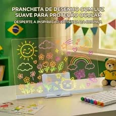 Luminária LED Quadro de Anotações 30x20cm+Caneta 12 Cores-Escreva e Desenhe com Luz e Decoração