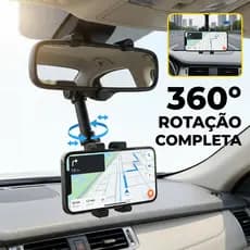Suporte para Celular no Retrovisor - Universal, Extensível, Giro 360°, Fixação Segura
