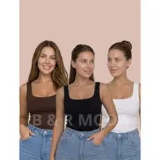 Kit 3 Blusinha Regata Feminina Decote Quadrado