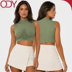 Blusa Feminina Regata Top Cropped Canelada Ligth Gola Alta Colissê Confortável Promoção Verão