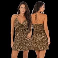Vestido Feminino Canelado Amarração no Pescoço Estampado Frente Única Confortável Soltinho Casual