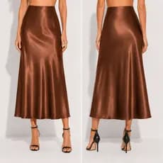 Saia Feminina Midi Longa Acetinada Evasê Cintura Alta Elegante Chic Casual Luxo Moda Evangélica