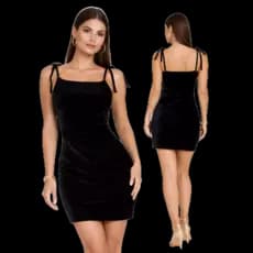 Vestido Feminino Veludo Curto Alça Amarração Sensual Faschion Sofisticado Elegante Toque Macio