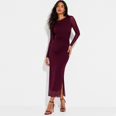 Vestido Tule Midi Justo Feminino Manga Longa Tubinho Longo Elegante Noite Festa Chic Sensual Luxo