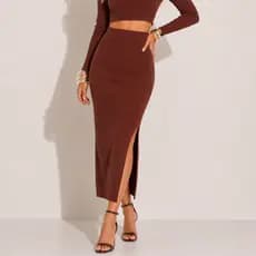 Saia Lápis Midi Feminina Cotelê Premium Fenda Frontal Cós Alto Inverno Casual Chic Moderna Elegante